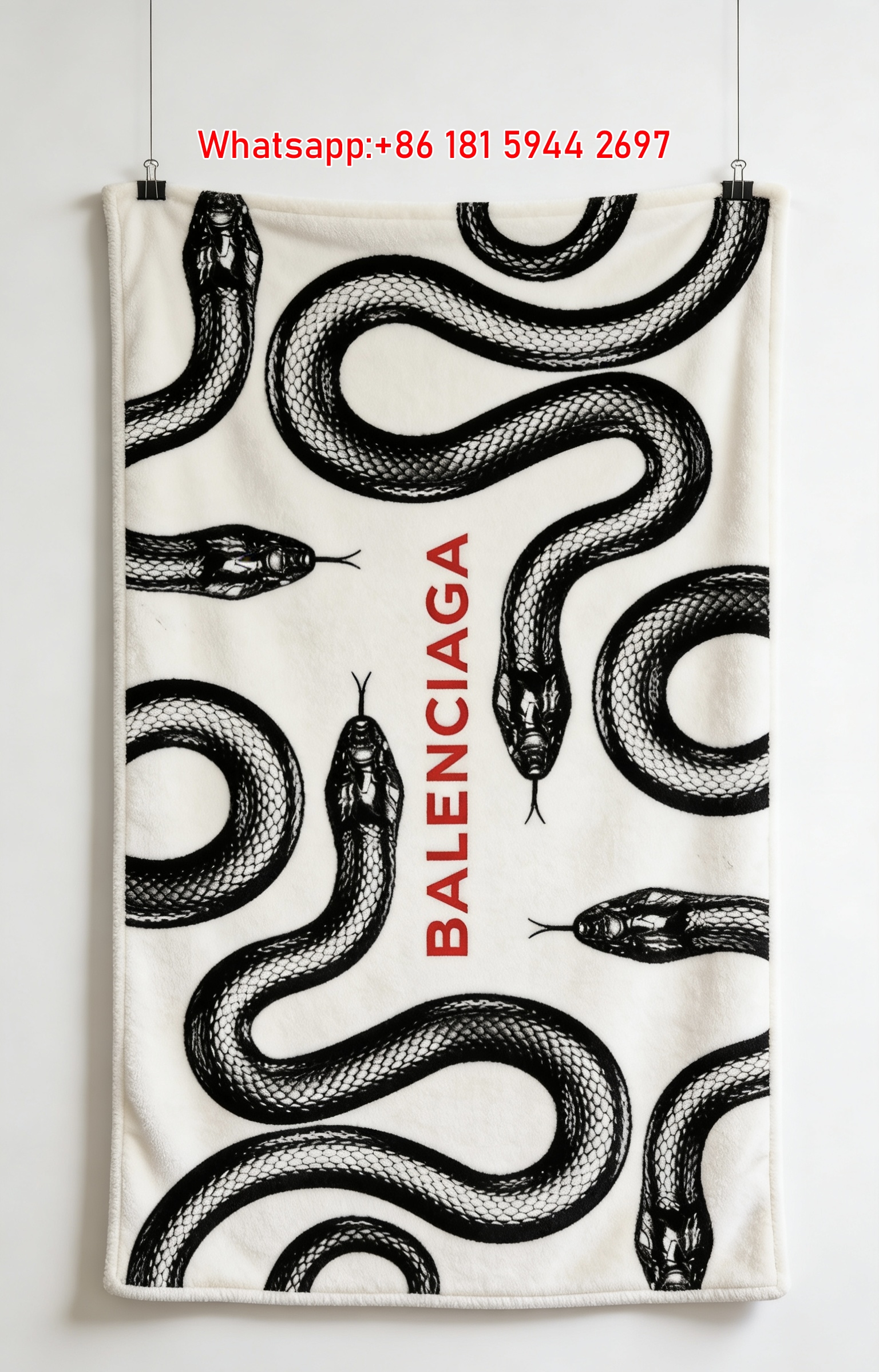 Balenciaga Black Snake Pattern Print Flannel Sofa Throw Blanket Luxury Brand Cover BA046